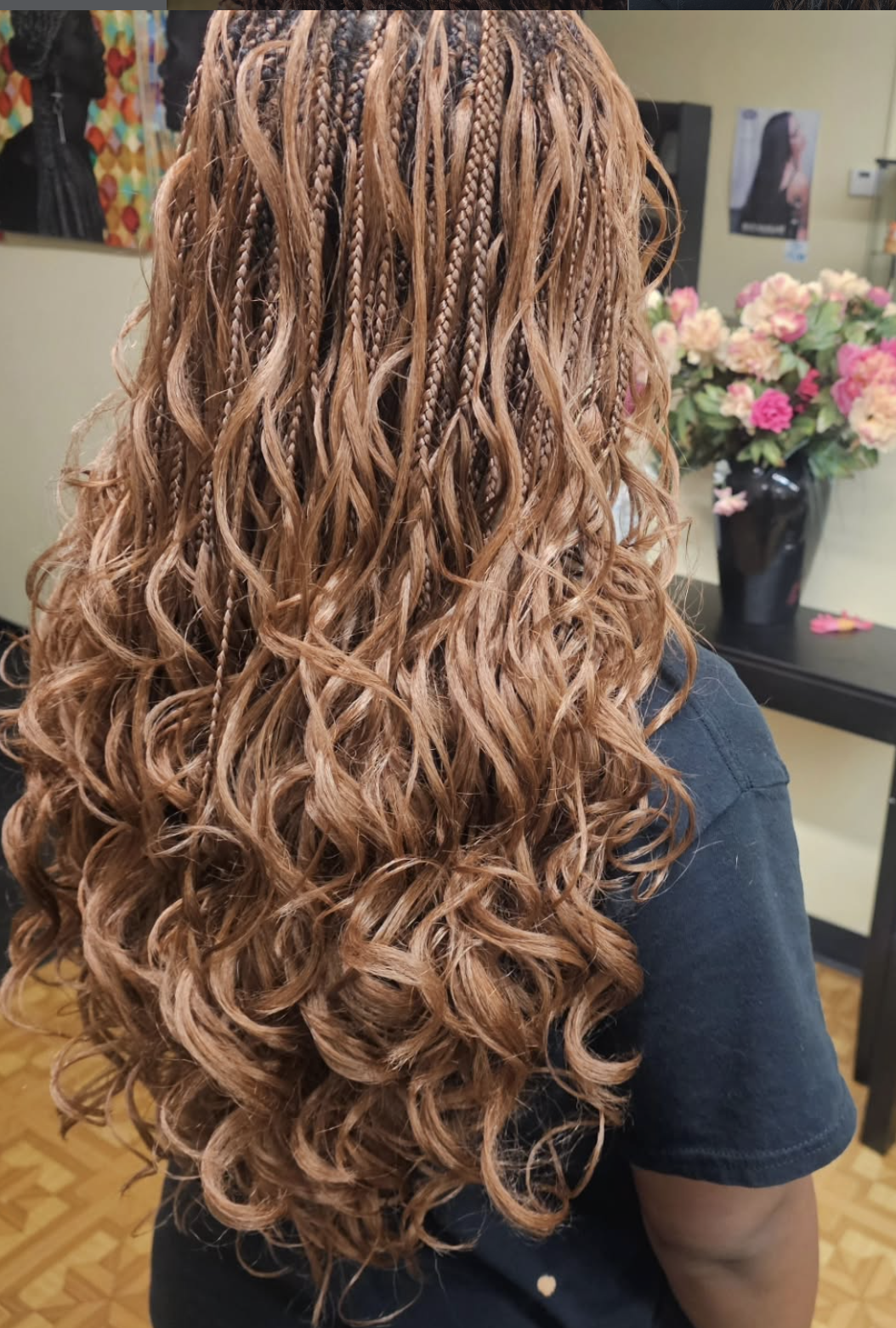 Honey blonde boho knotless braids — Gege Hair Salon, Schaumburg