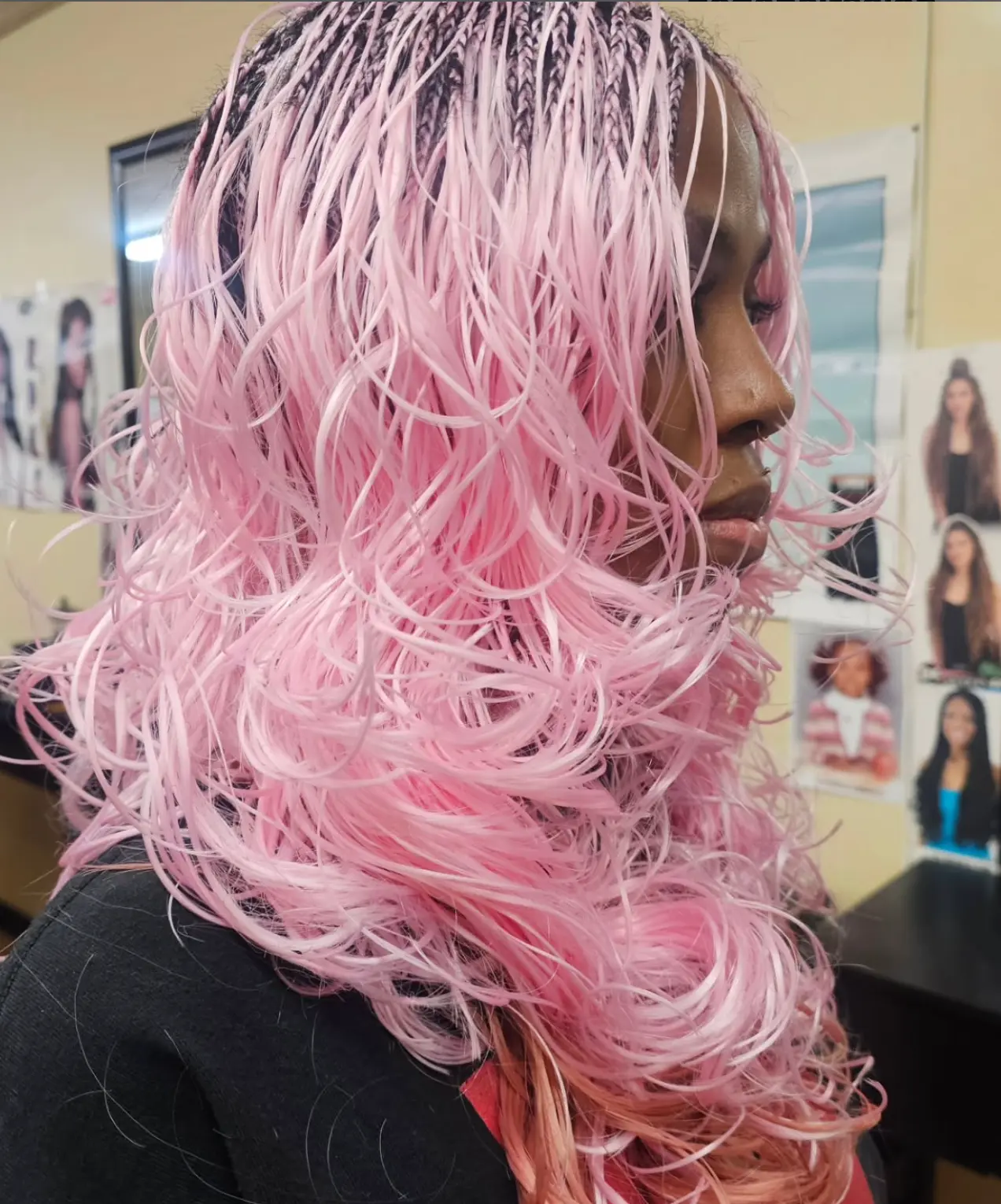 Pastel pink micro braids with wavy ends — Gege Hair Salon, Schaumburg
